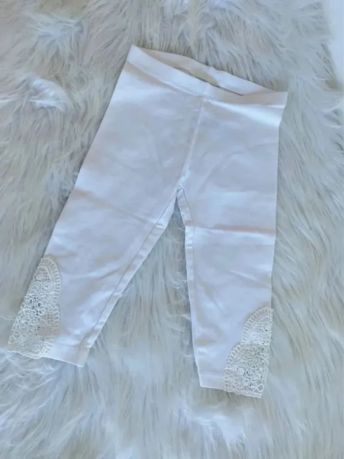 Beau legging court 5 ans été fille blanc et dentelle mollet