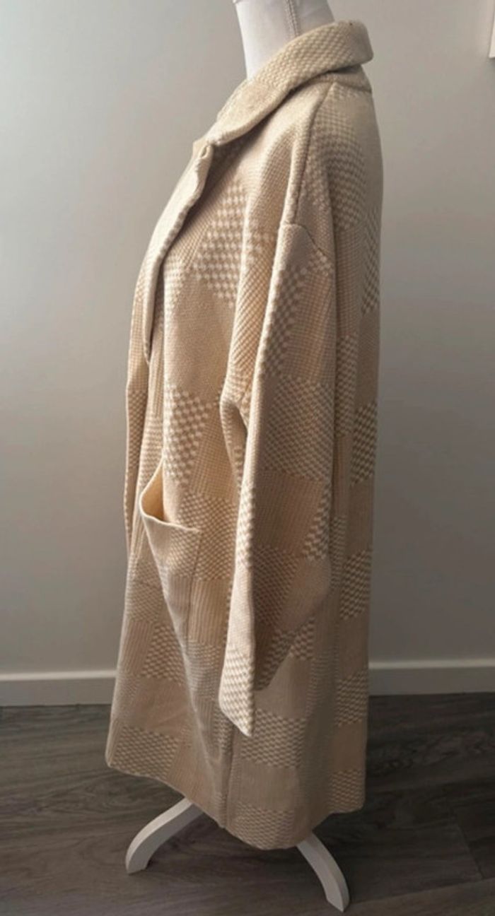 Manteau long oversize beige crème et blanc pied de poule Amisu T42 XL - photo numéro 4