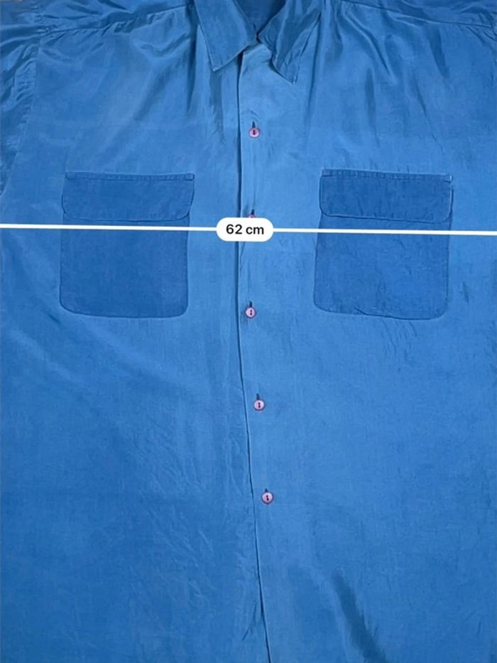 Chemise bleu 100% soie, Chemise vintage homme taille L (2720) - photo numéro 6