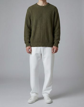 Pull homme L.L.Bean kaki maille côtelée taille M