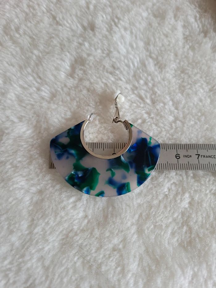 Clips d oreilles créoles bleu et vert - photo numéro 5