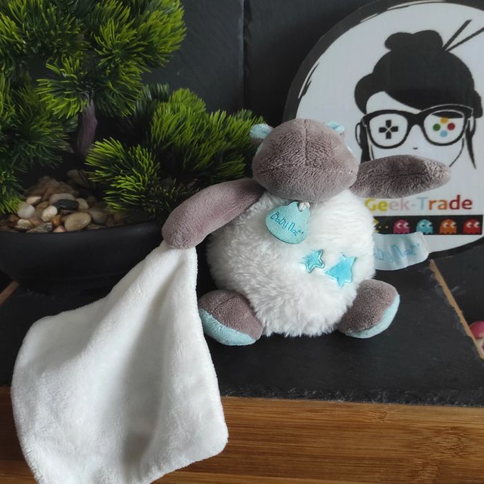 Doudou Baby Nat Hippopotame Mouchoir Bazile Bleu Etoile Pantin Blanc BN0361 #geektradedoudou