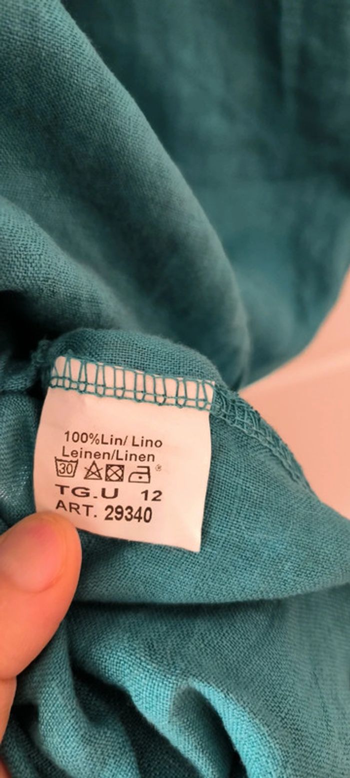 Robe longues avec fente 100% lin Bleu canard - photo numéro 5