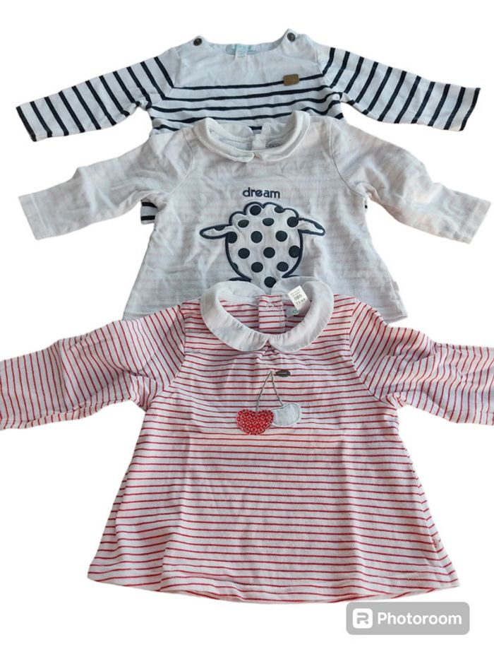 Lot de 3 Tee-shirt manches longues col Claudine