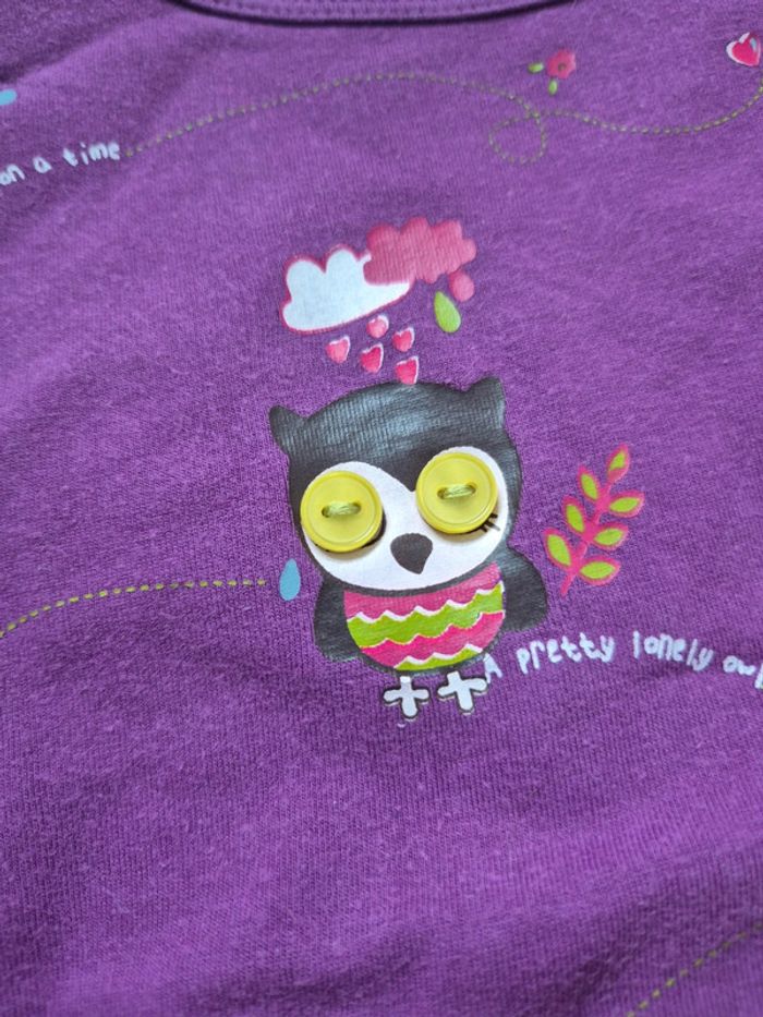 T-shirt manches longues fille – 4 ans – hiboux violets 🦉💜 - photo numéro 3