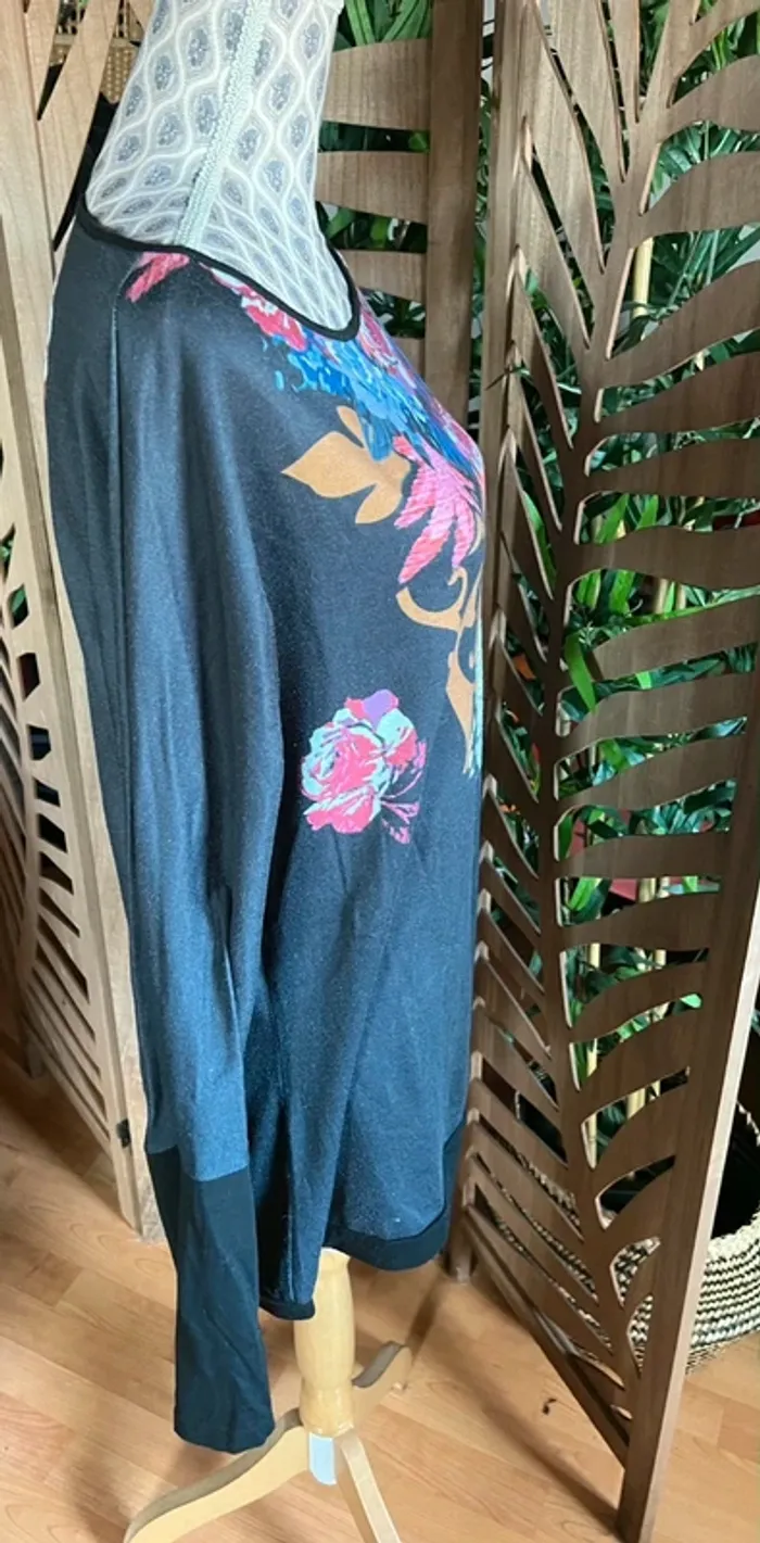 Blouse tunique SMASH fluide noir gris motif à fleurs coloré taille XL extensible - photo numéro 4