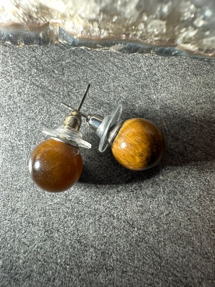 Boucles d’oreilles œil de tigre - Pierre naturelle - photo numéro 2