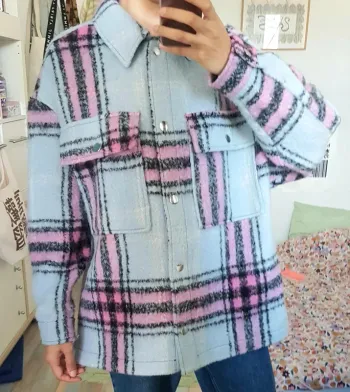 Sur chemise laine à carreaux bleu rose noire pimkie