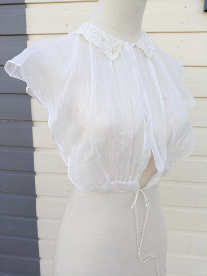 Ancien plastron, devantier en tulle et dentelle - photo numéro 6