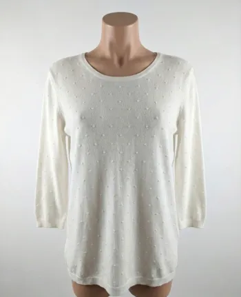 Pull Blanc à Pois (Plumetis) et Dos Boutonné Mango - Taille S (Petites Taches)