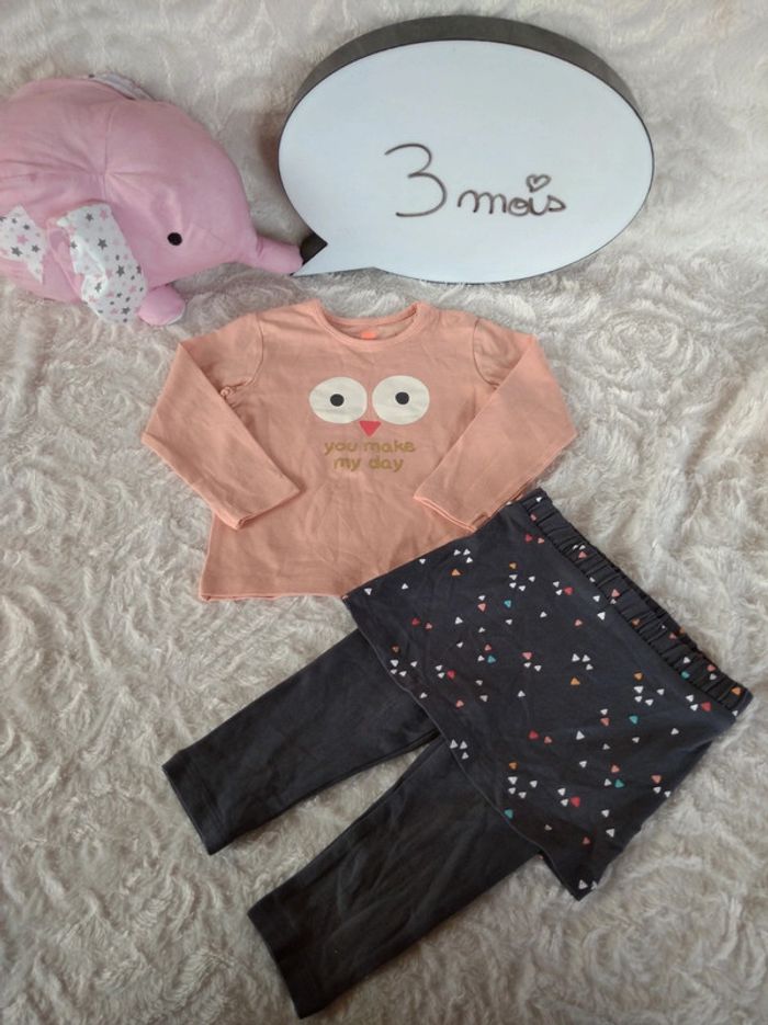 Ensemble (haut manches longues+ legging jupe) Fille 3 mois Oiseau triangle You make my day Hema