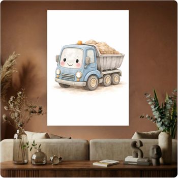 Affiche murale “Camion Benne Enfant” illustration véhicule chantier déco A3 Sans cadre