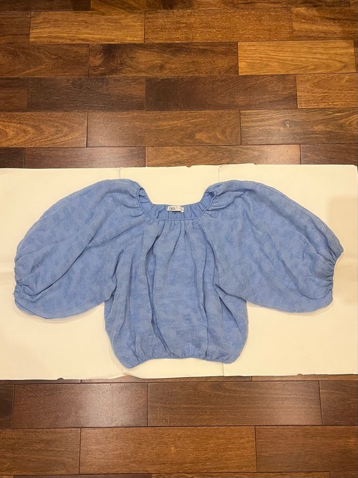 Top bleu bohème ample manches bouffantes zara taille S/36 - photo numéro 2