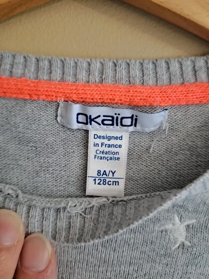 Joli pull garçon comme neuf okaïdi 8 ans gris corail - photo numéro 6