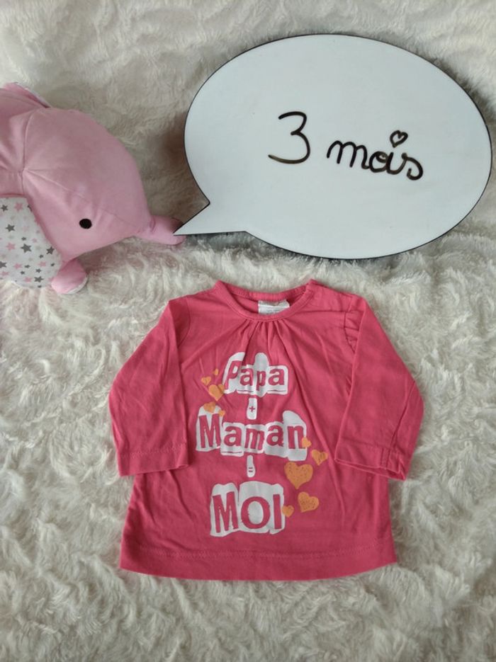 Tee shirt chemise manches longues Fille 3 mois "Papa+Maman=Moi" Kitchoun 100% coton