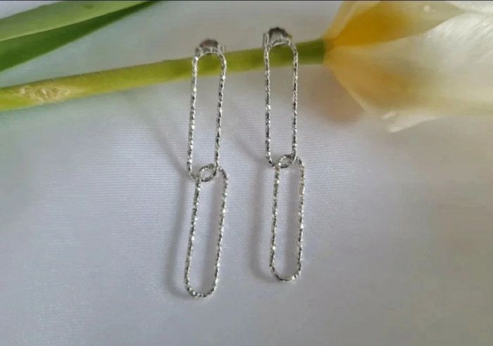 Boucles d'oreilles pendantes chaîne gros maillons trombones argent rhodié