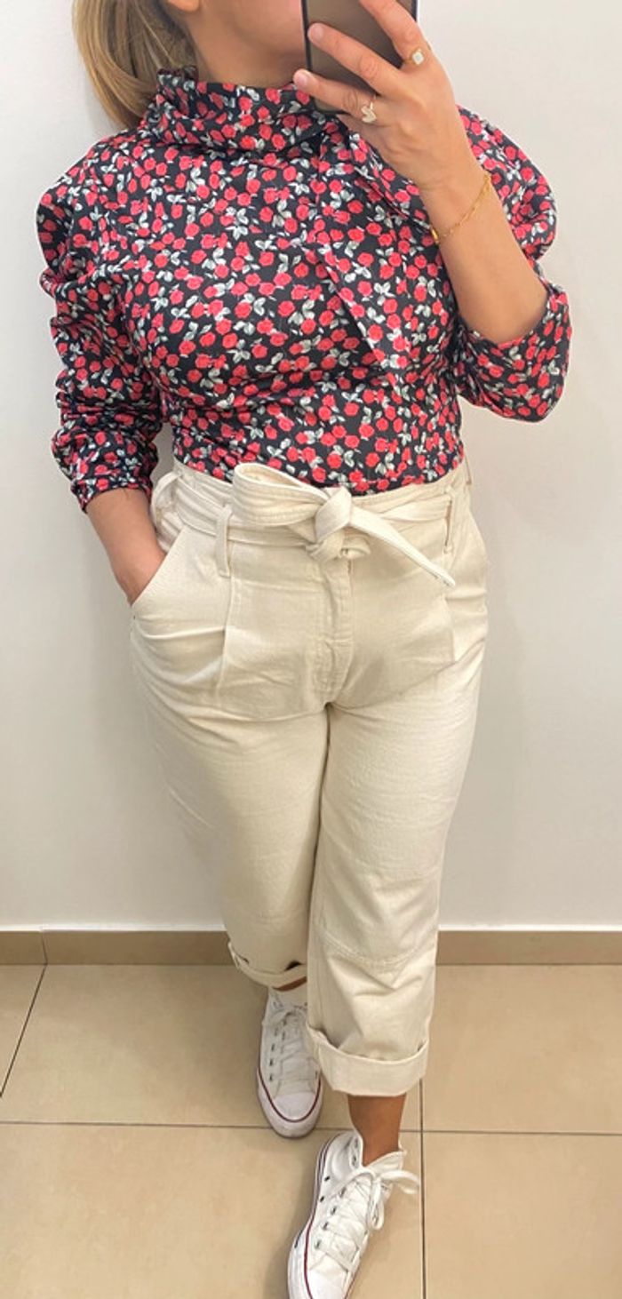 Jolie Blouse A Fleurs Élégante À Nouer Taille - photo numéro 4