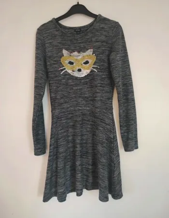 🐱 Robe fille 12 ans – motif chat à sequins 🐱