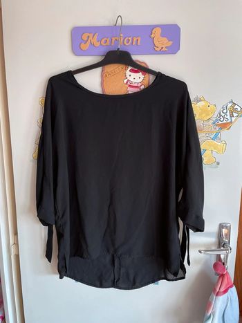 Blouse noire à manches 3/4, taille 38, marque Atmosphère.