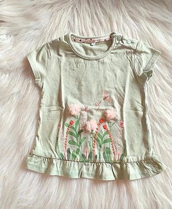 Tee-shirt coton motif végétal avec tulle bébé fille 74 cm