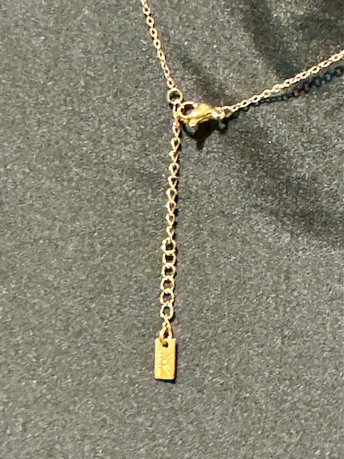 Collier réglable acier inoxydable or cercle œil perles cristaux - photo numéro 6