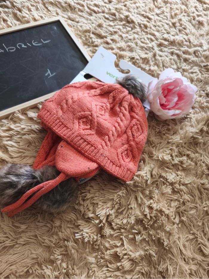 Ensemble écharpe et bonnet orange 3/6 mois Vertbaudet neuf - photo numéro 2