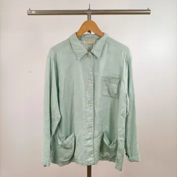 Chemise oversize Soft Grey 100% lin vert d’eau manches longues poches décontractée T40 estimée A1464