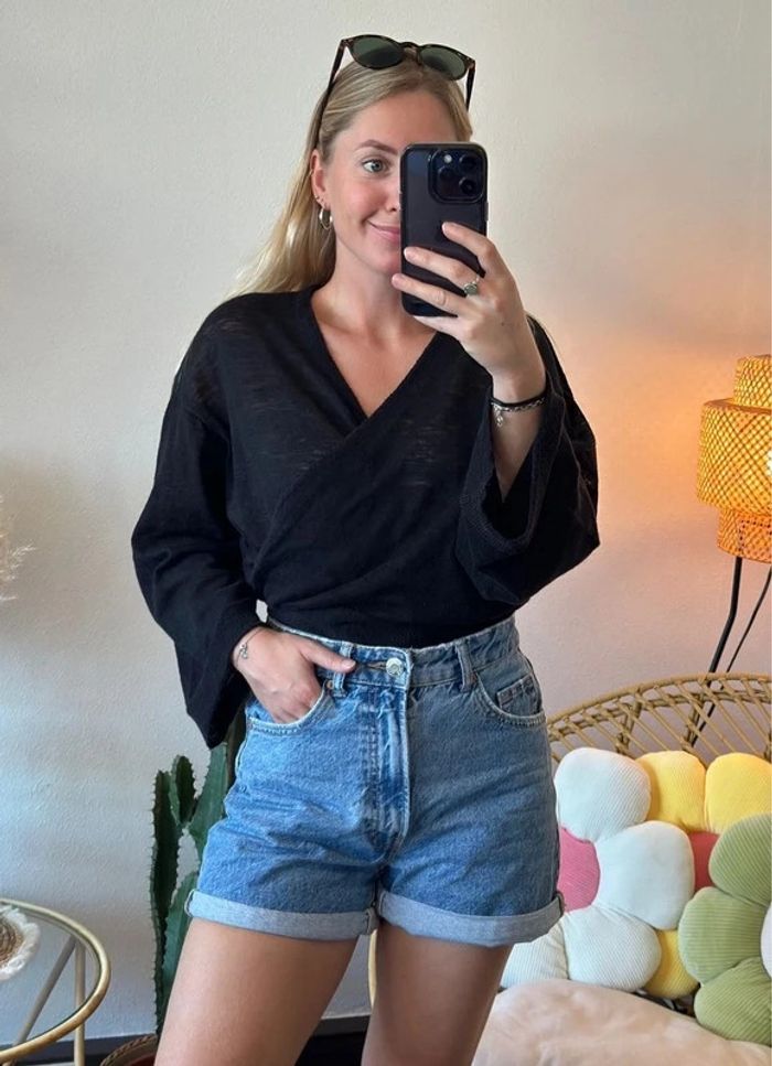 Blouse cache-cœur façon boléro en maille noire, taille S - Bimba y Lola - photo numéro 3