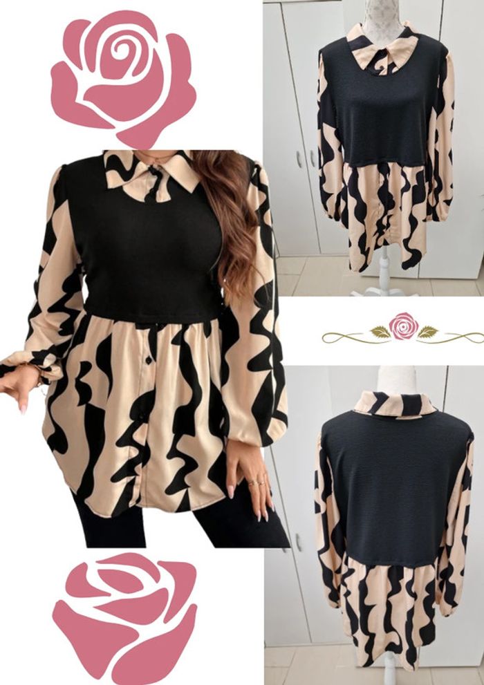 Blouse Effet 2 En 1 Noire Beige
