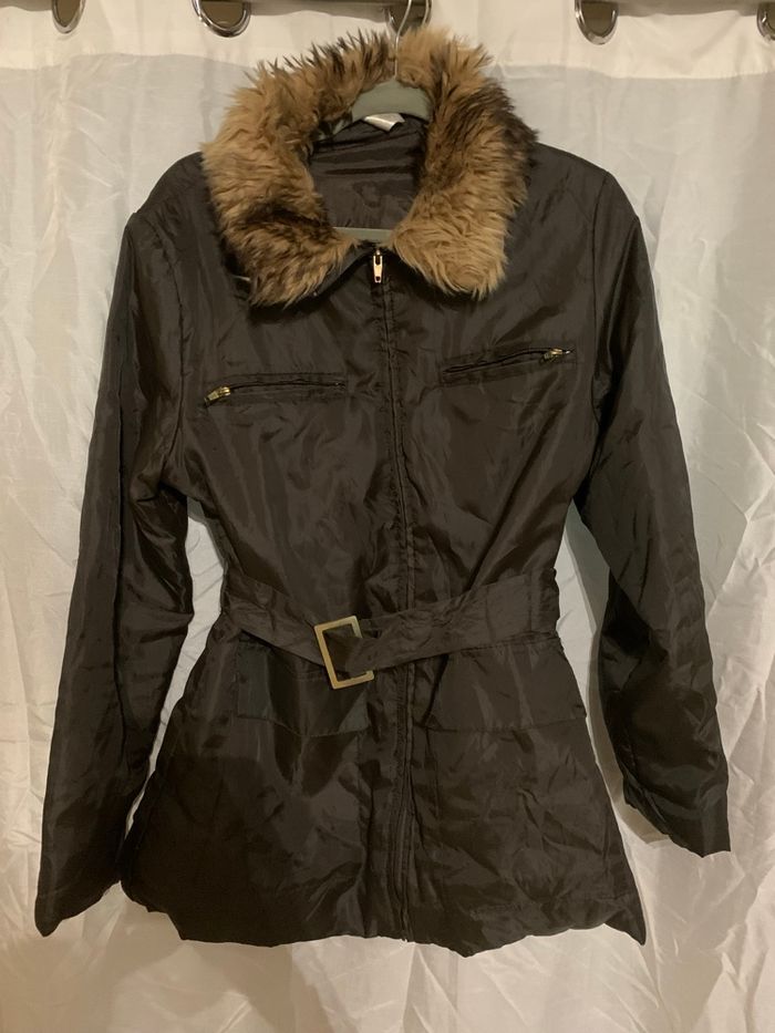 Blouson 3 suisses marron taille 42-44 mi saison tres bon état col détachable avec ceinture - photo numéro 6