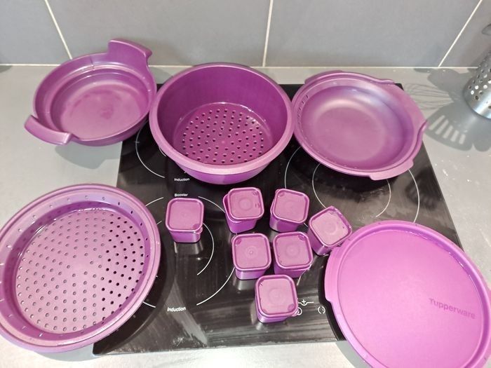 Cuiseur vapeur micro vap tupperware avec insert, 7 pots avec couvercles et livre de recettes - photo numéro 3
