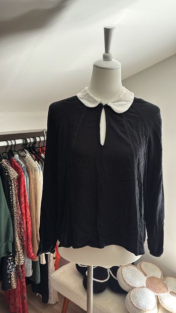 Blouse noire Zara col claudine T36