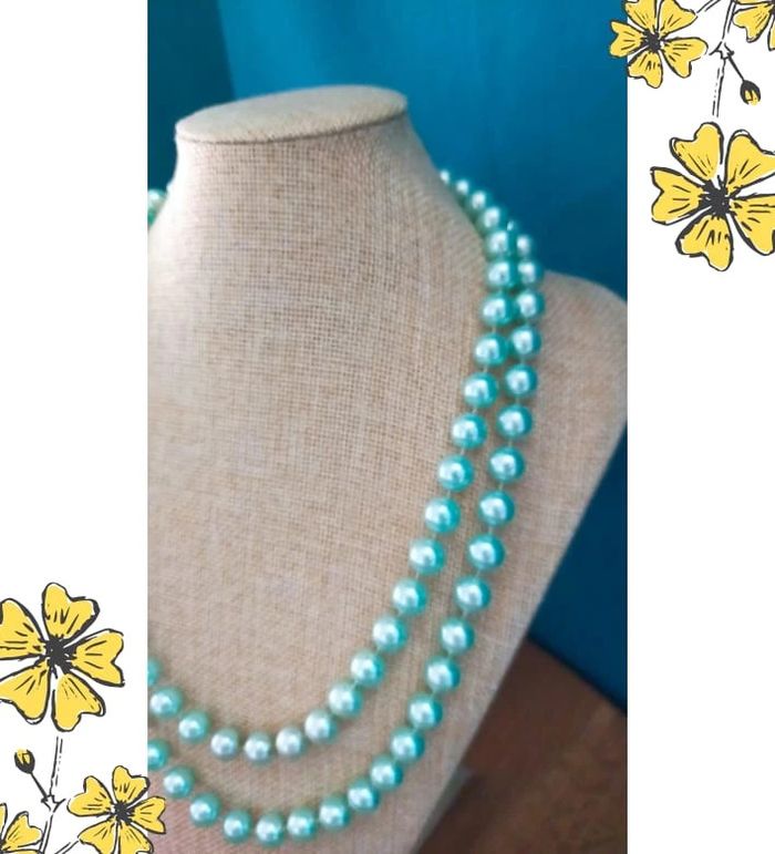 Collier vintage perles bleu-vert nacré – Élégance rétro & douceur pastel - Idée Fête des Mères 💙 - photo numéro 3