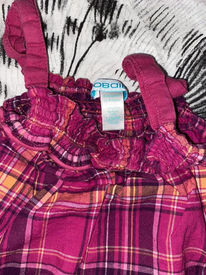 Robe à carreaux et sa culotte, taille 12 mois, marque Obaïbi. - photo numéro 3