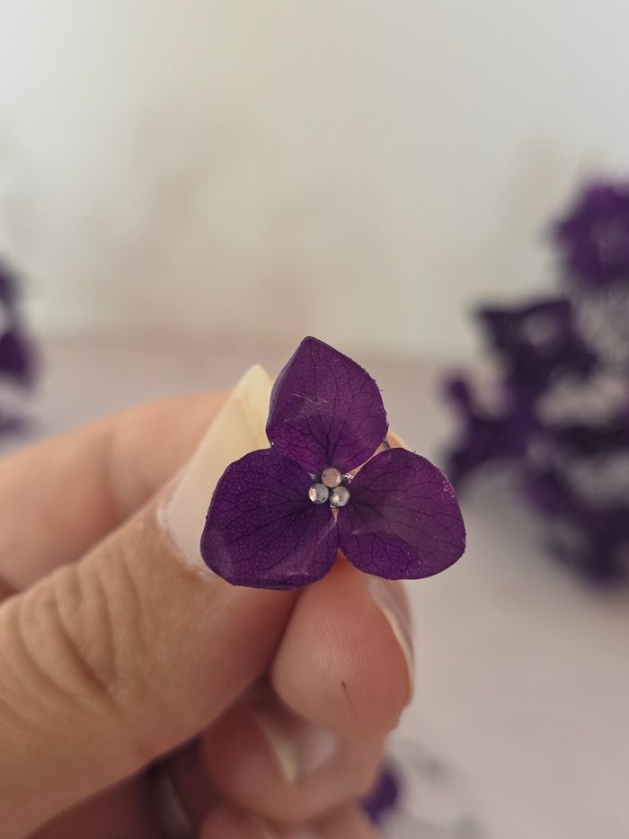 Coffret boucles d'oreille et bague hortensia violette - photo numéro 2