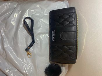 👜 Portefeuille -porte monnaie long femme noir – PVC cuir synthétique double pli