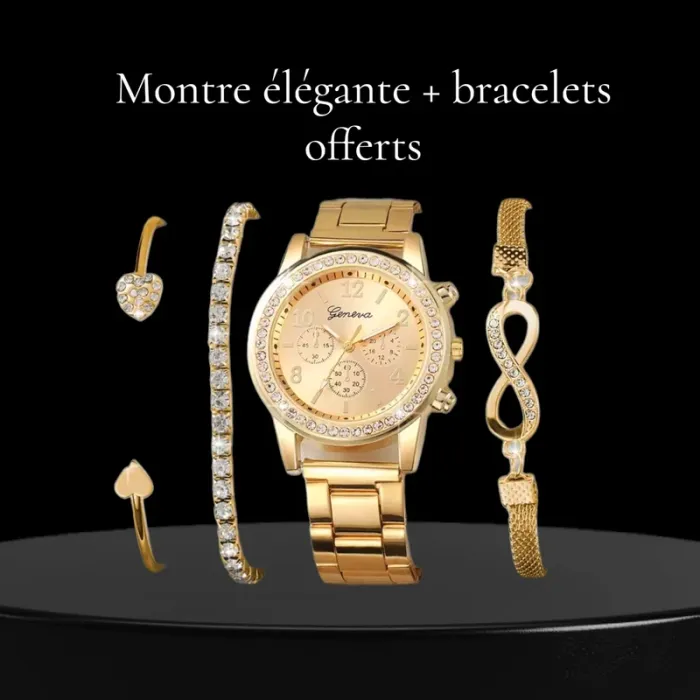 Montre élégante , dorée, marque Geneva + 3 bracelets offerts - photo numéro 2