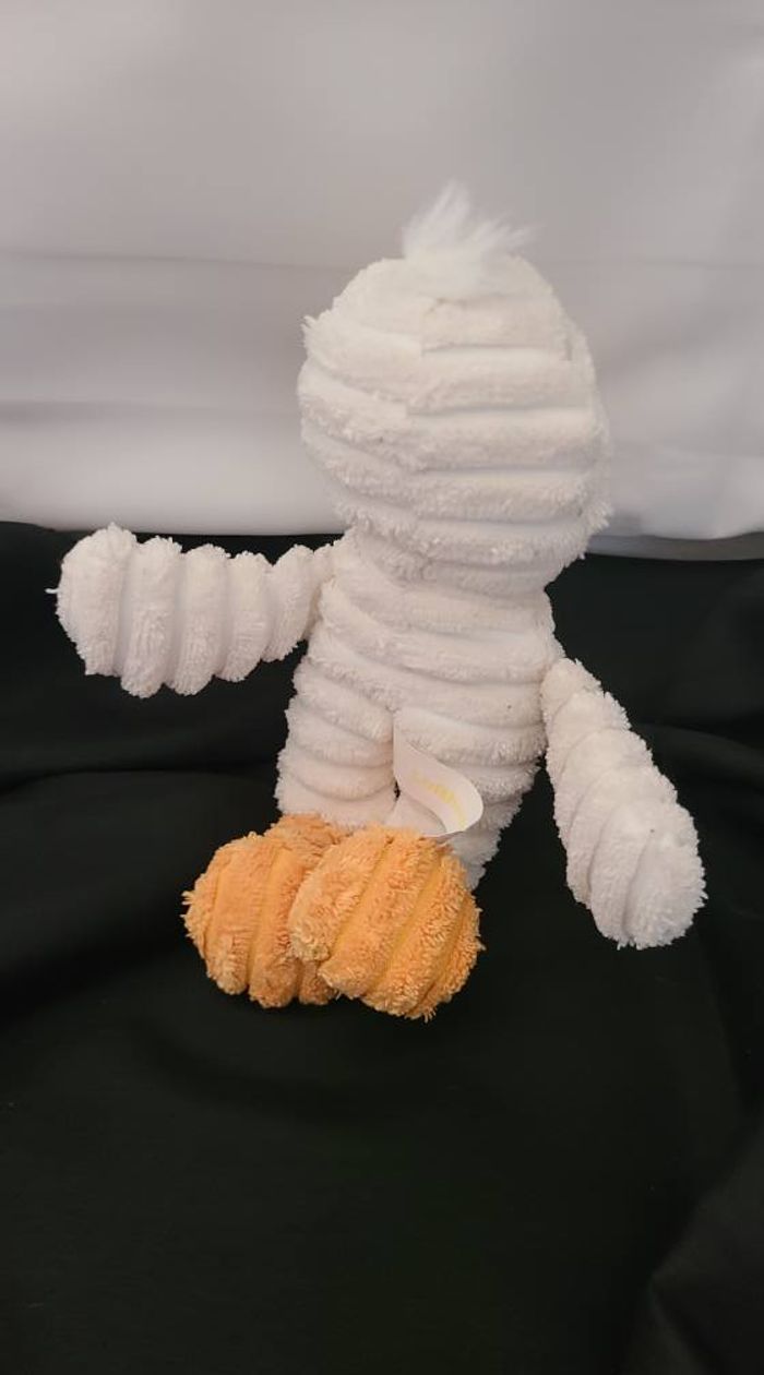 Peluche publicitaire canard LUFTHANSA oiseau côtelé blanc orange compagnie aérienne 20 cm - photo numéro 2