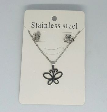 Parure collier boucles d oreilles papillon acier inoxydable femme adolescente ado