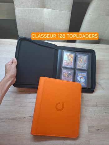 Classeur zip orange de rangement pour 128 cartes sous toploaders Pokémon de qualité premium