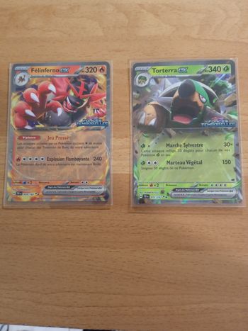 Lot 2 Cartes Promo Stamp EV05 Forces Temporelles (Torterra ex 012/162 et Félinferno Ex 034/112)