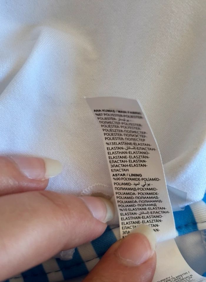 Haut de maillot de bain bikini bleu blanc rayé penti taille XS/34 neuf - photo numéro 6