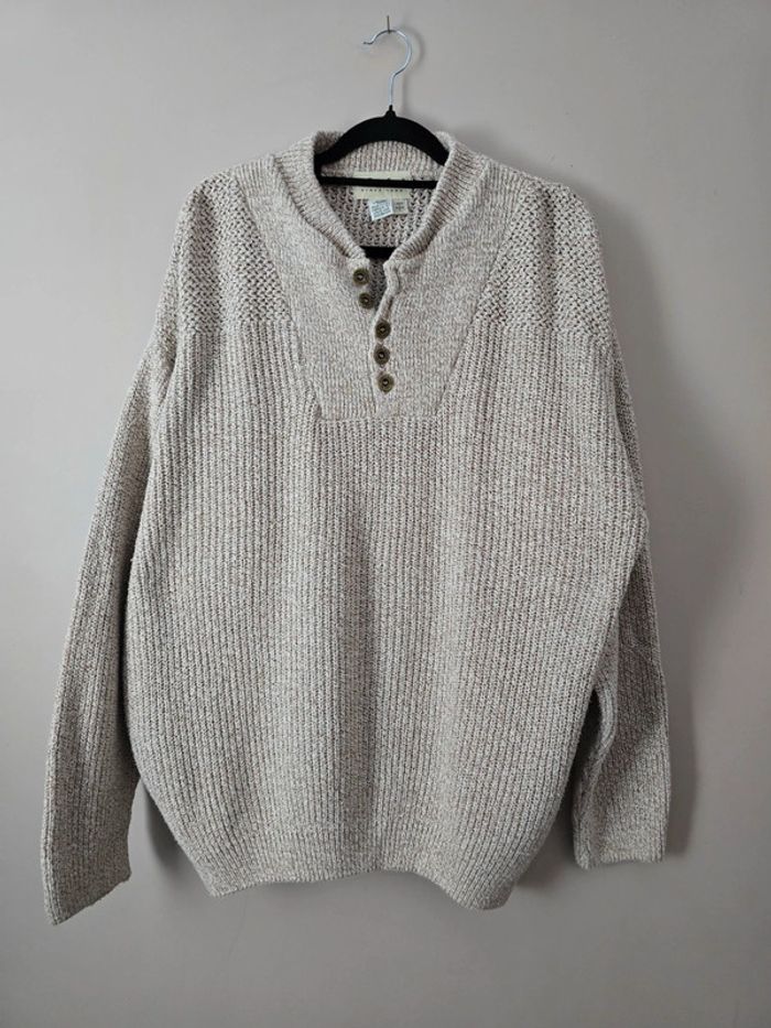 Pull Eddie Bauer col boutonné beige taille XXL – Style classique et confort optimal