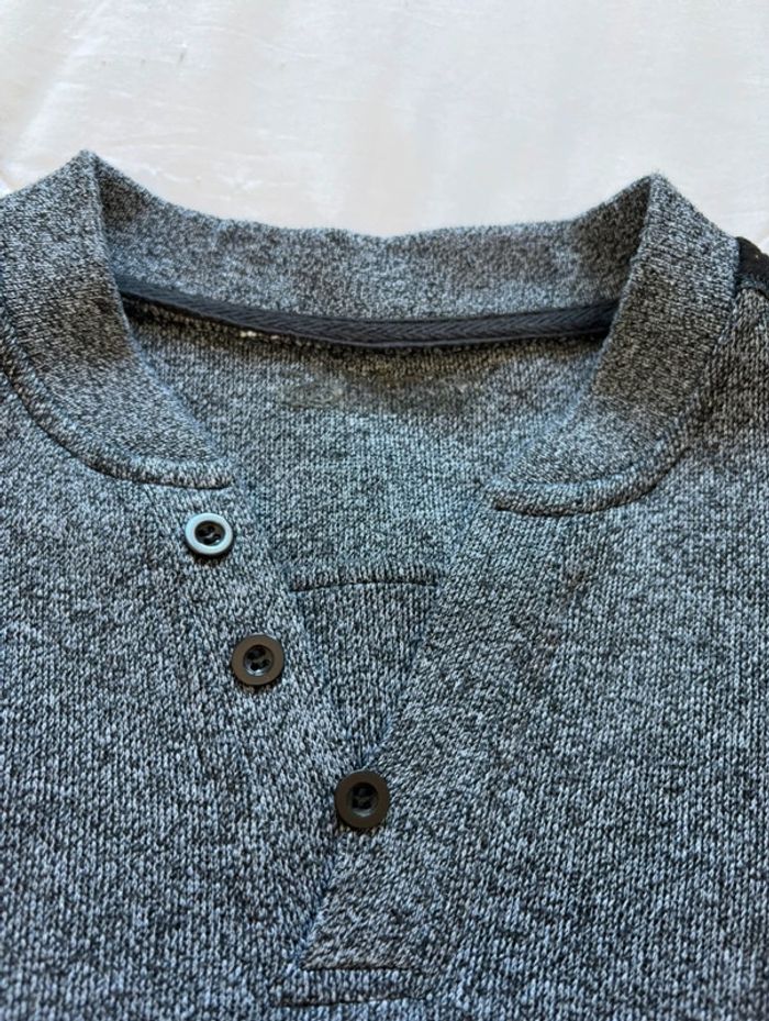 Pull gris noir chine début 2000 y2k homme col V bouton coton taille M - photo numéro 2