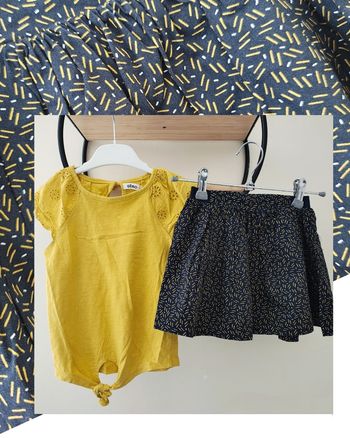 4 ans ensemble été teeshirt Gémo et jupe Okaïdi 