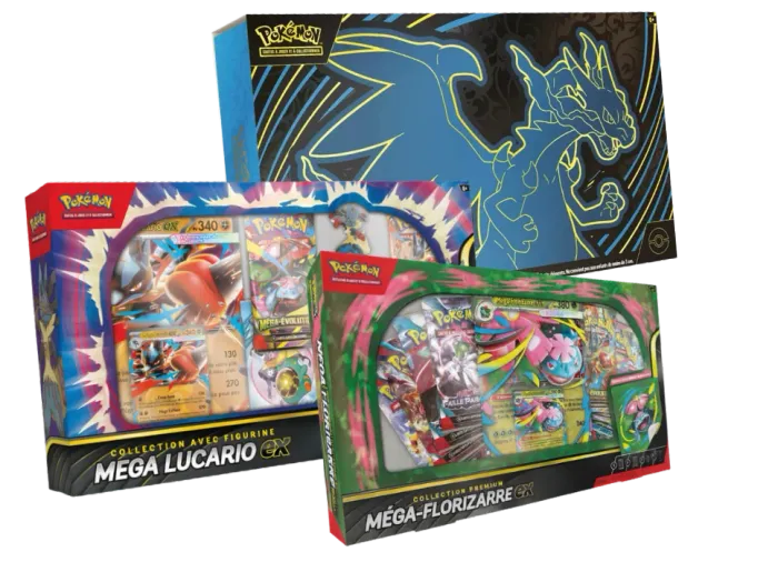 Pack Collector : UPC Méga-Dracaufeu X ex, Méga-Lucario-ex & Méga-Florizarre-ex
