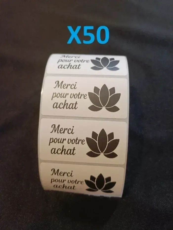 Lot de 50 étiquettes “Merci pour votre achat” 60×30 mm Design fleur de lotus