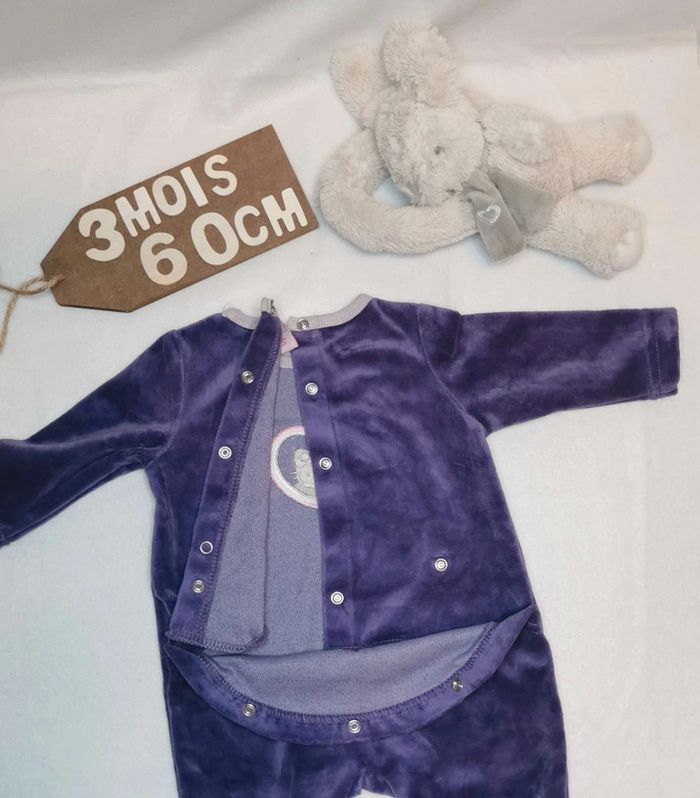 Pyjama 👣 velours violet, hello kitty 3mois/60cm grenouillère - photo numéro 3