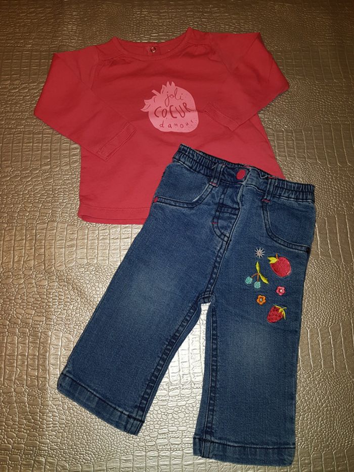 Ensemble jean et t-shirt manches longues 9 mois - photo numéro 2