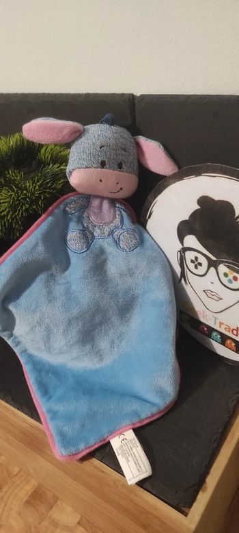 Doudou plat Bourriquet bleu rose laine mouchoir nicotoy disneyPlat Carré Losange